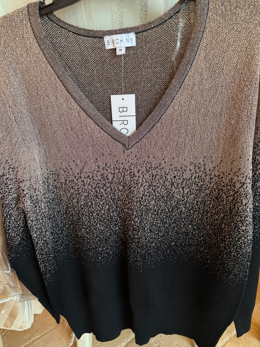 Taupe and Black Ombre V-Neck Sweater